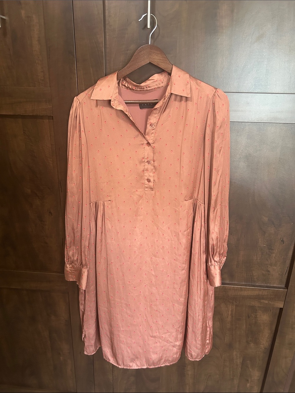 Hatch Dusty Rose Long-Sleeve Collared Shift Dress